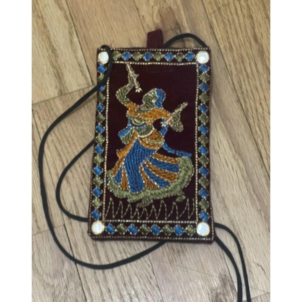 Rajasthani Embroidered Phone Purse Of A‎ Dancer / Tropical BirdsFloral 2pcs